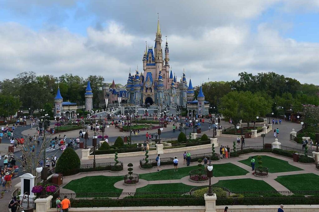 A wide view of the iconic pink and blue fairytale castle at the center of the park, used for a Disney Devos reflection about hope, beauty, and God’s presence in the middle of everyday life.